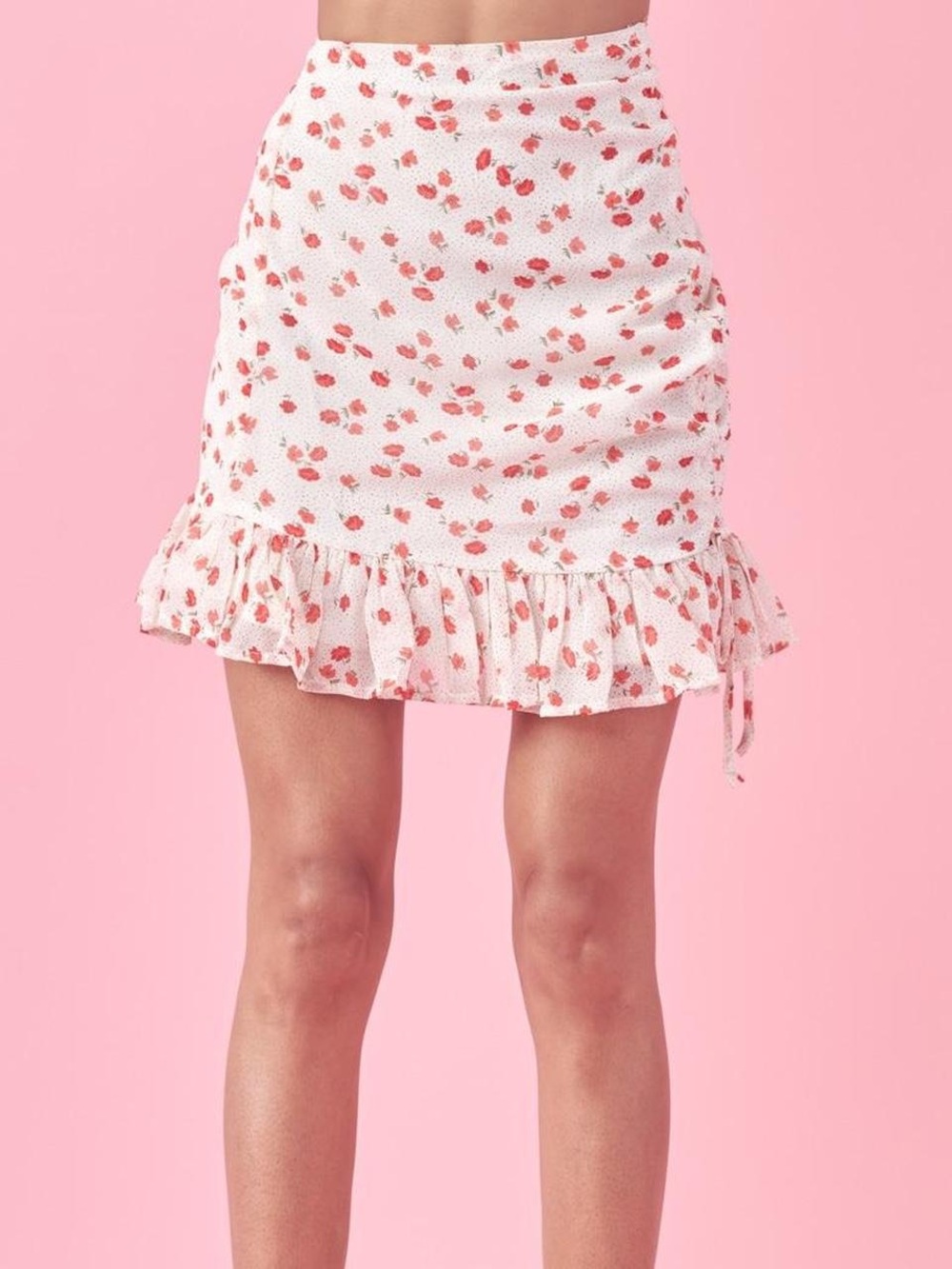 Papaya White Mini Skirt with Pink Floral Print